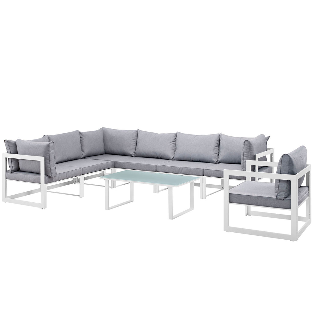Fortuna 8 Piece Outdoor Patio Sectional Sofa Set in White Gray-1