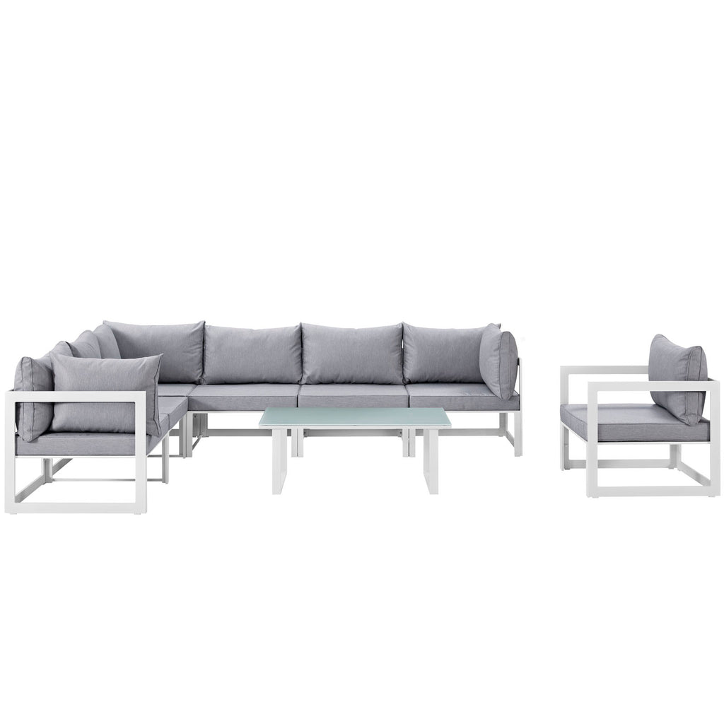 Fortuna 8 Piece Outdoor Patio Sectional Sofa Set in White Gray-1