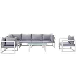 Fortuna 8 Piece Outdoor Patio Sectional Sofa Set in White Gray-1