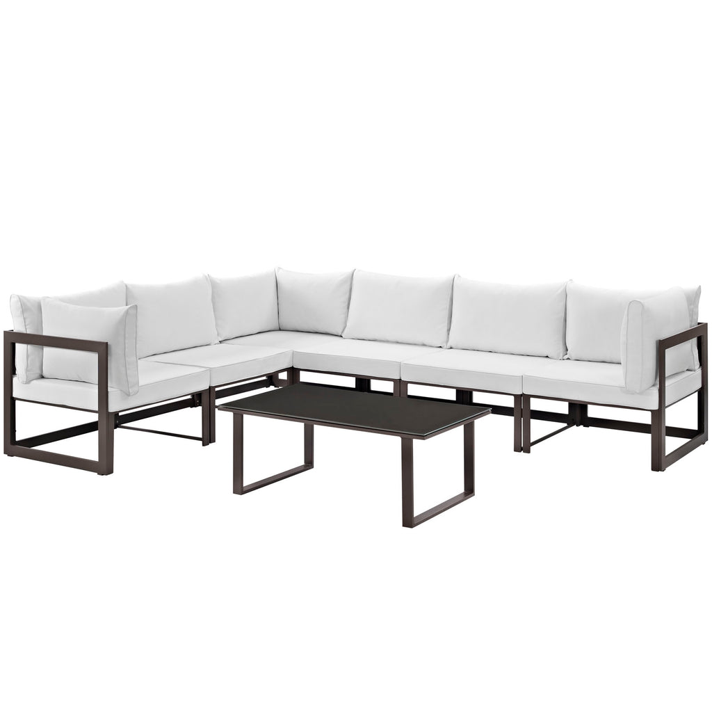 Fortuna 7 Piece Outdoor Patio Sectional Sofa Set in Brown White-1