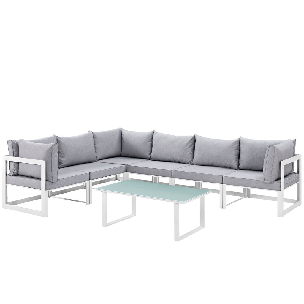 Fortuna 7 Piece Outdoor Patio Sectional Sofa Set in White Gray-1