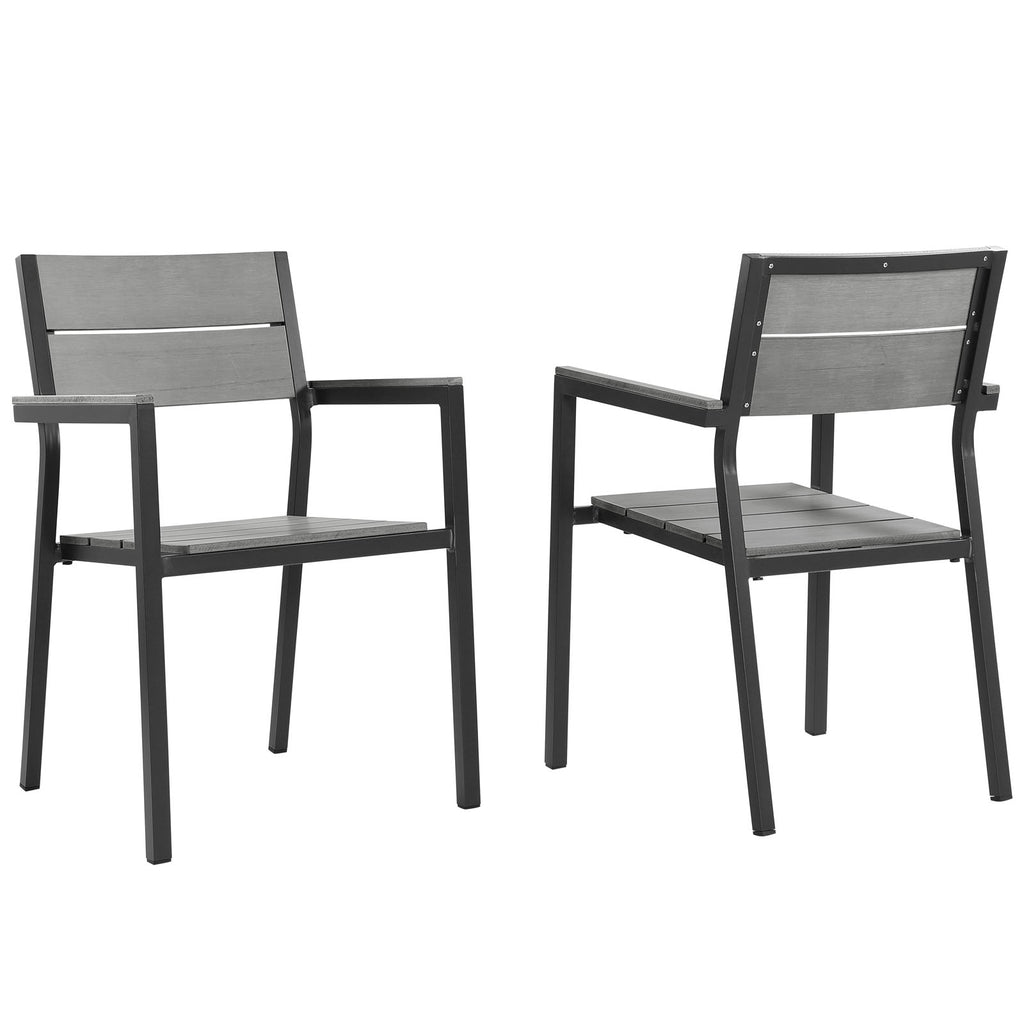 Maine Dining Armchair Outdoor Patio Set of 2 in Brown Gray