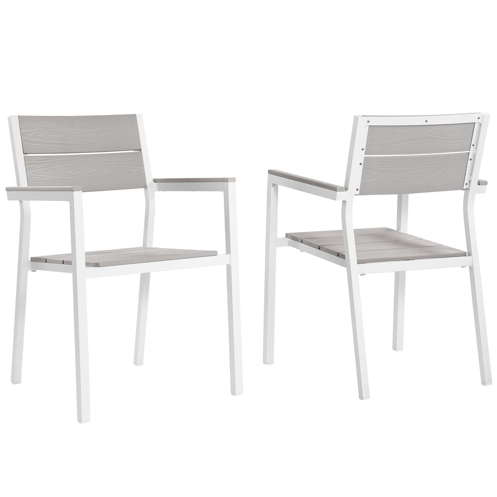 Maine Dining Armchair Outdoor Patio Set of 2 in White Light Gray