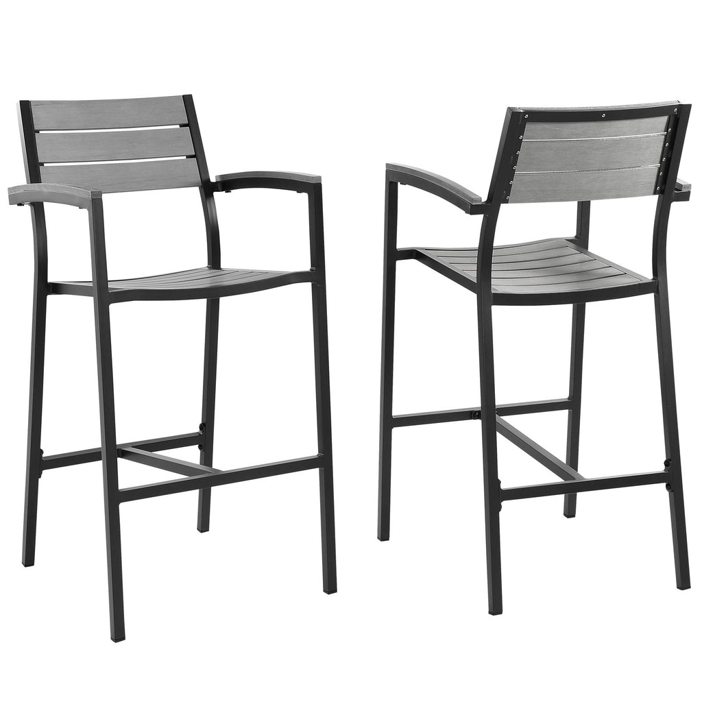 Maine Bar Stool Outdoor Patio Set of 2 in Brown Gray