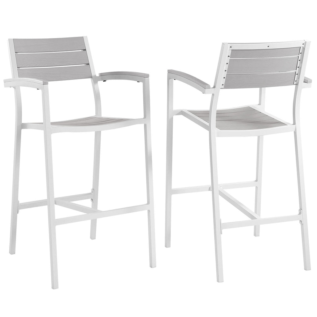 Maine Bar Stool Outdoor Patio Set of 2 in White Light Gray