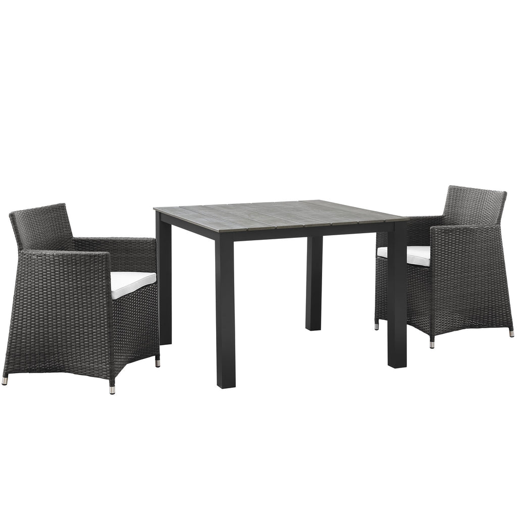 Junction 3 Piece Outdoor Patio Wicker Dining Set in Brown White