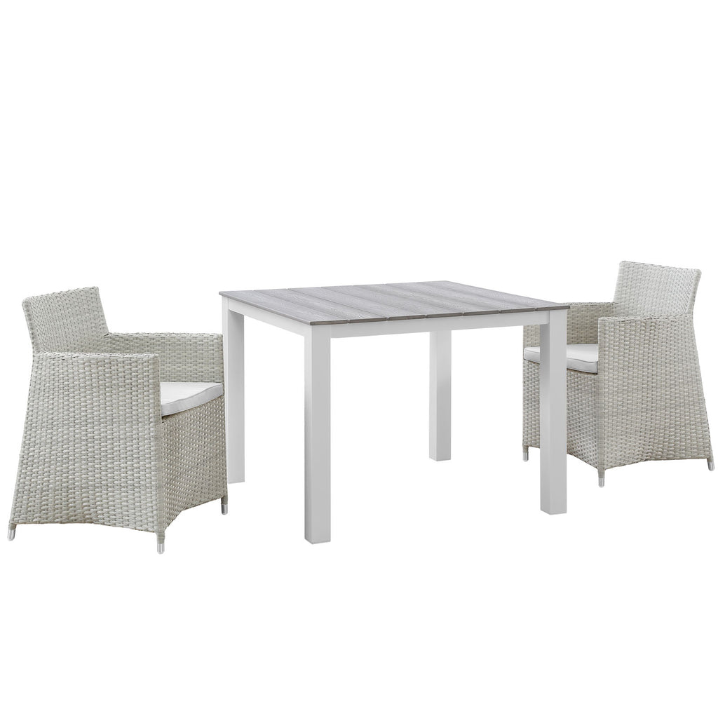 Junction 3 Piece Outdoor Patio Wicker Dining Set in Gray White