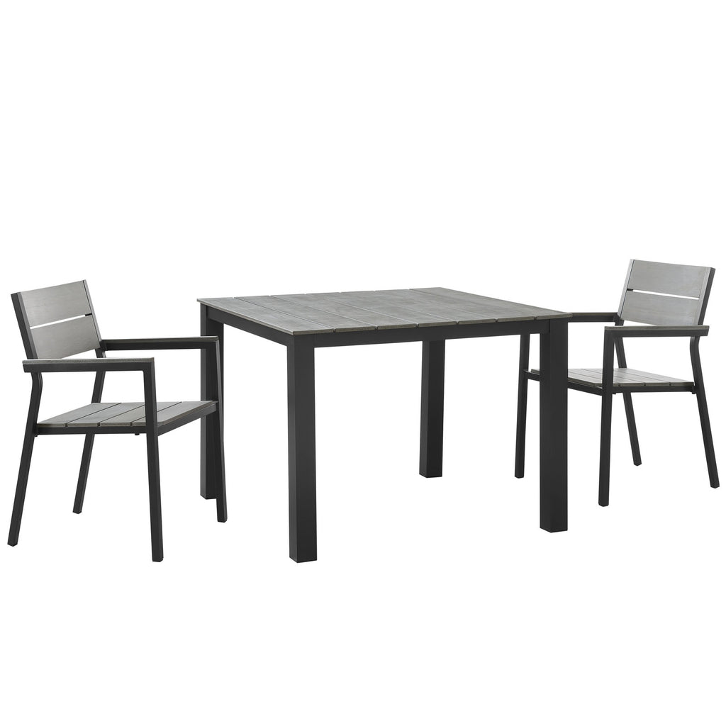 Maine 3 Piece Outdoor Patio Dining Set in Brown Gray-3