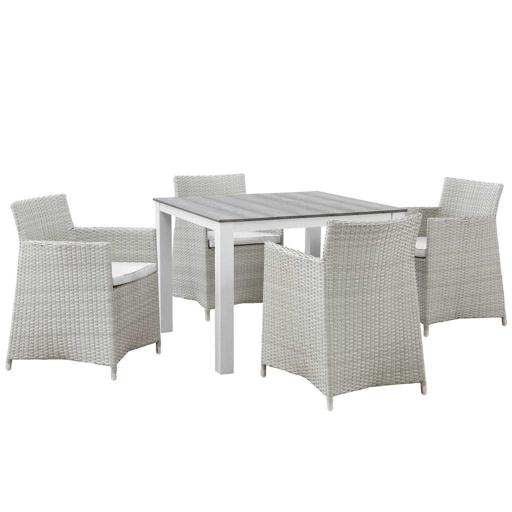 Junction 5 Piece Outdoor Patio Dining Set in Gray White-3