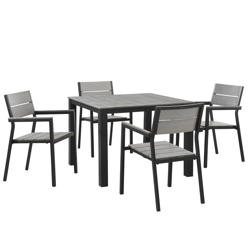 Maine 5 Piece Outdoor Patio Dining Set in Brown Gray-3