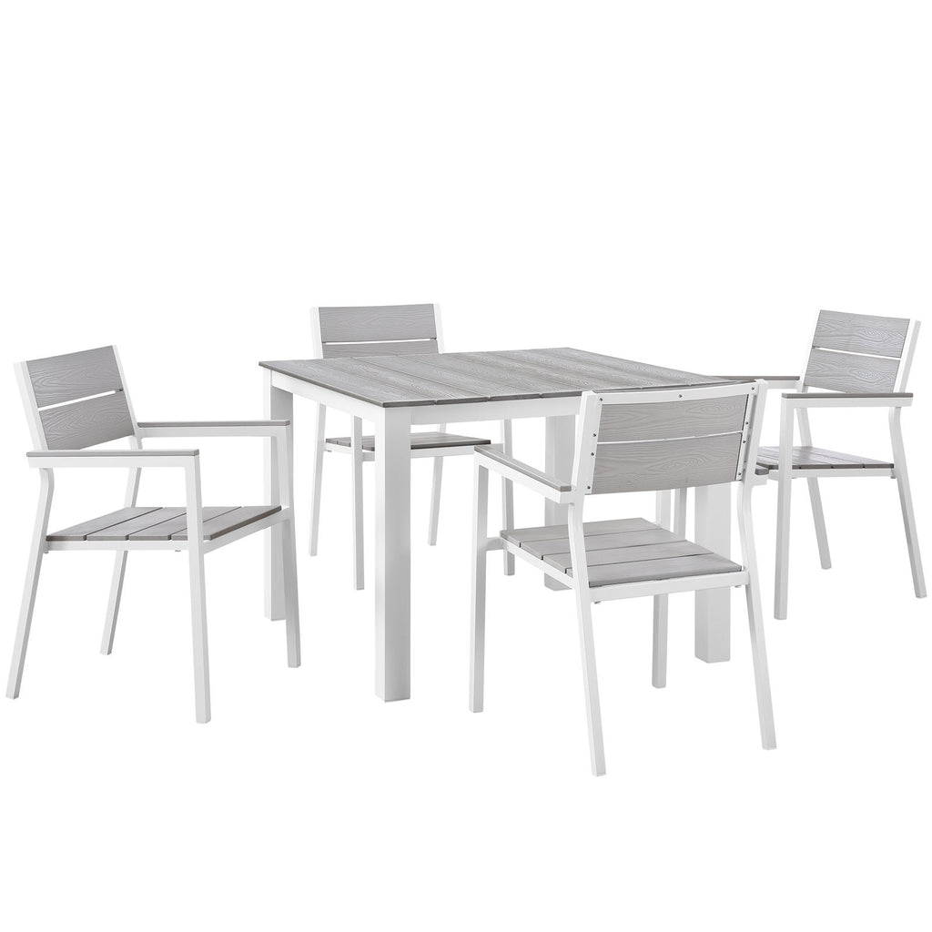 Maine 5 Piece Outdoor Patio Dining Set in White Light Gray-3