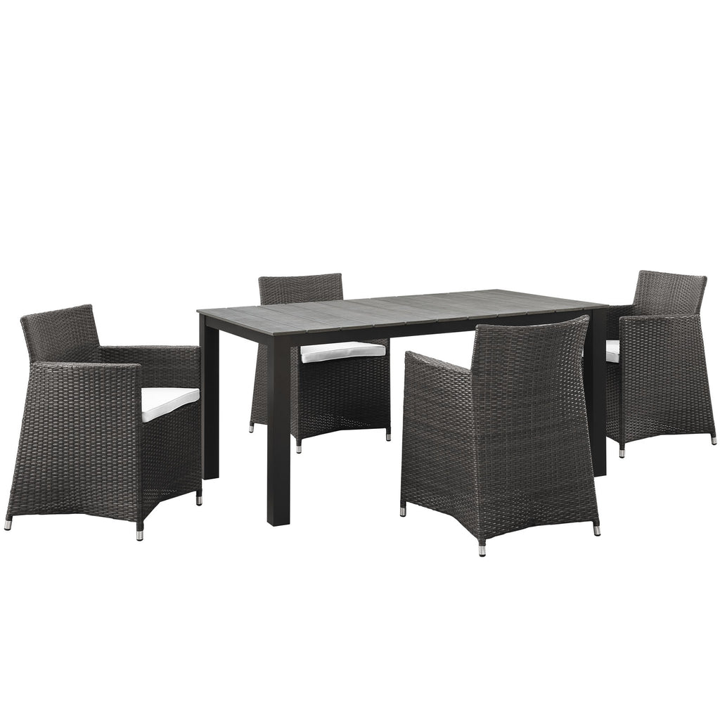 Junction 5 Piece Outdoor Patio Dining Set in Brown White-2