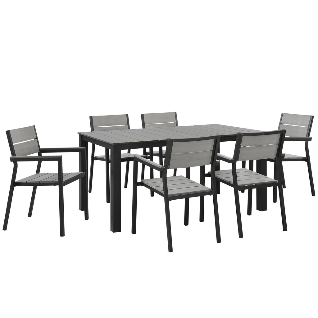 Maine 7 Piece Outdoor Patio Dining Set in Brown Gray-2