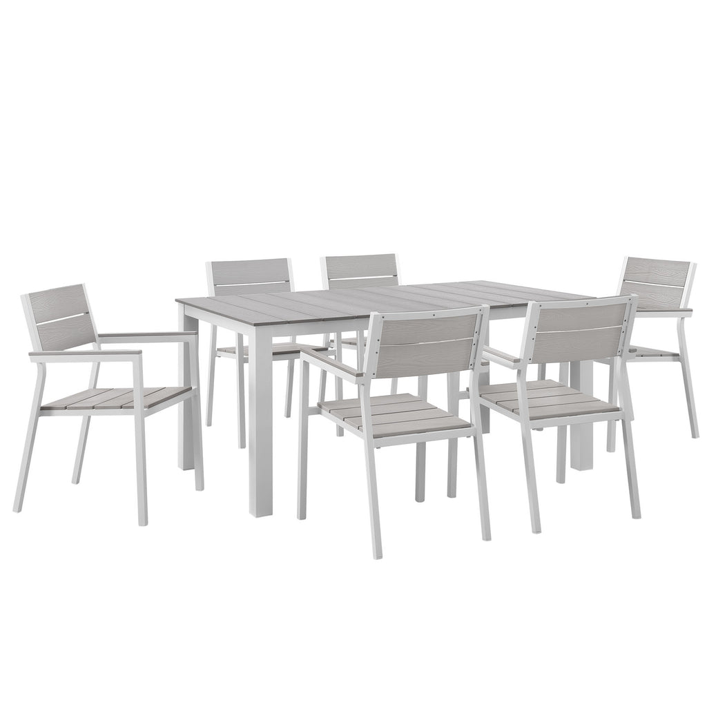 Maine 7 Piece Outdoor Patio Dining Set in White Light Gray-2