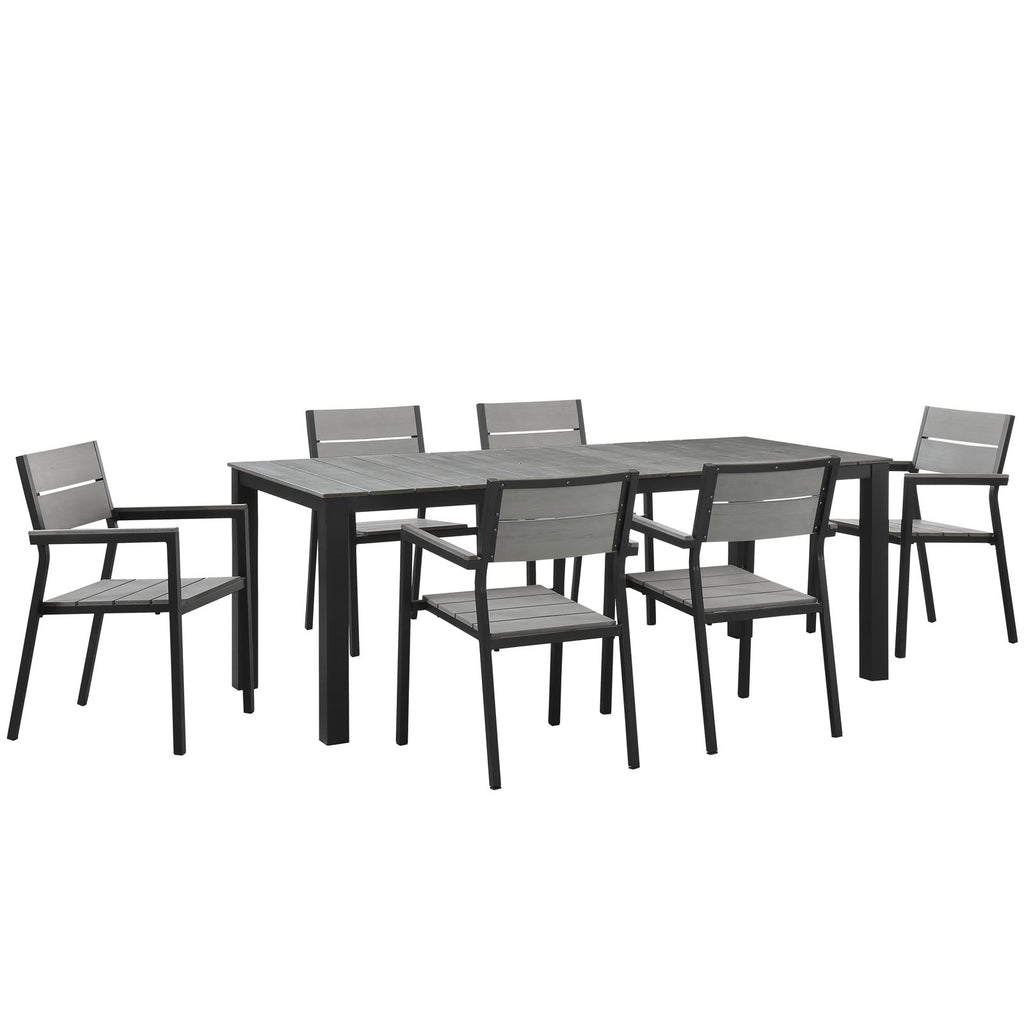 Maine 7 Piece Outdoor Patio Dining Set in Brown Gray-1