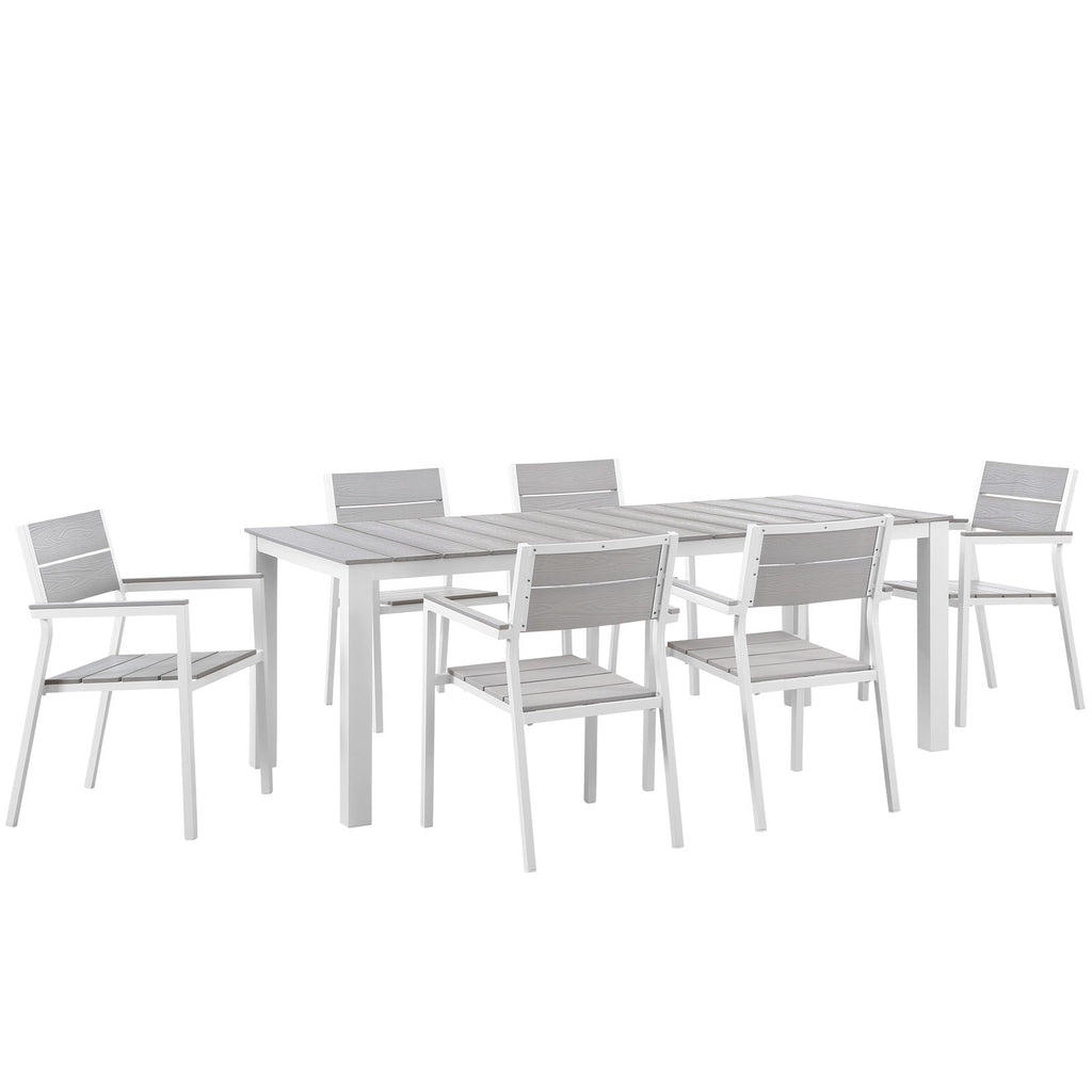 Maine 7 Piece Outdoor Patio Dining Set in White Light Gray-1