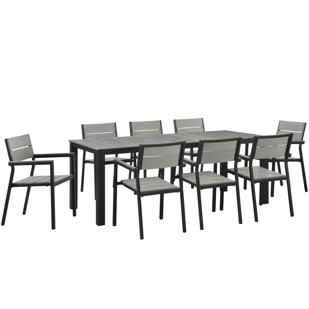 Maine 9 Piece Outdoor Patio Dining Set in Brown Gray