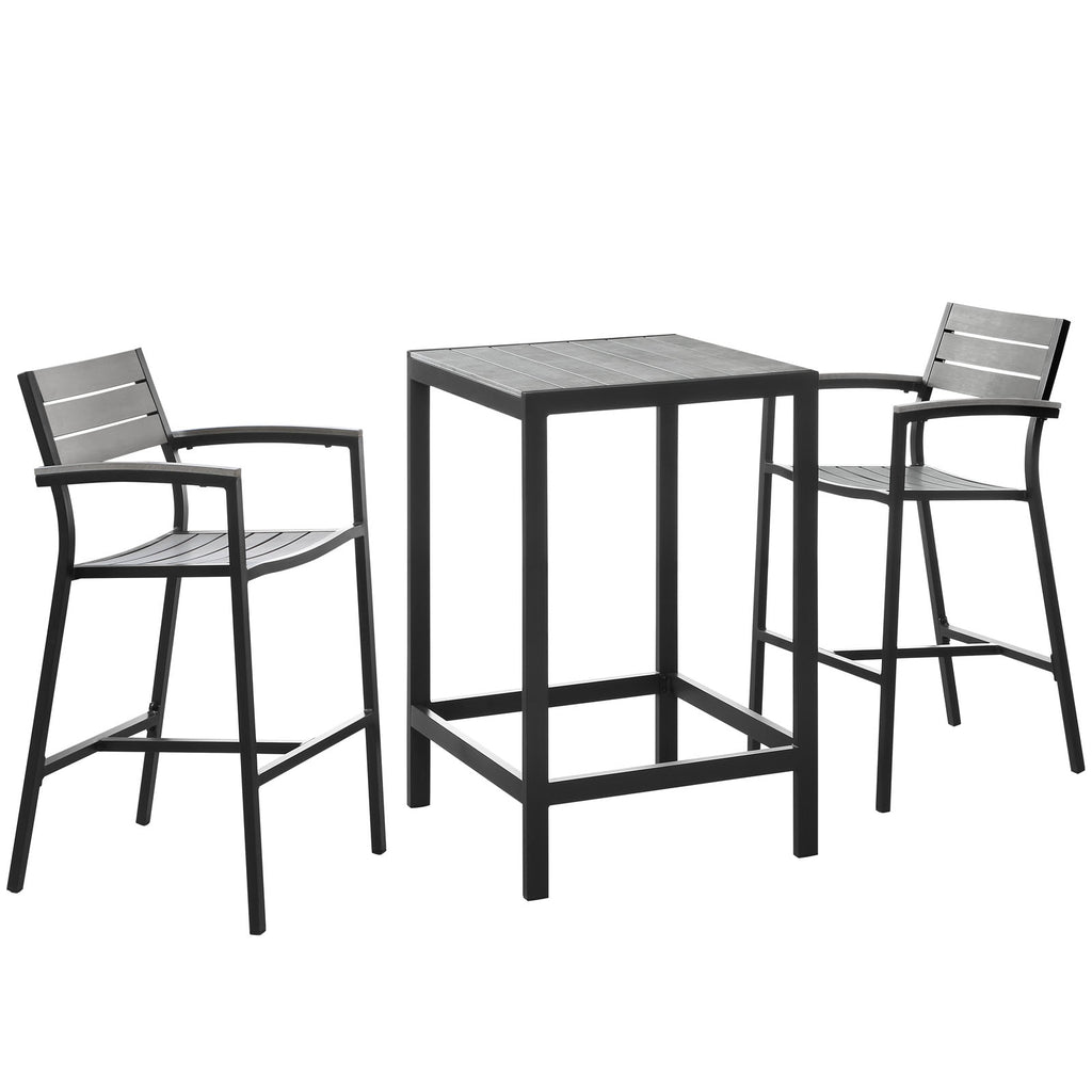 Maine 3 Piece Outdoor Patio Dining Set in Brown Gray-2