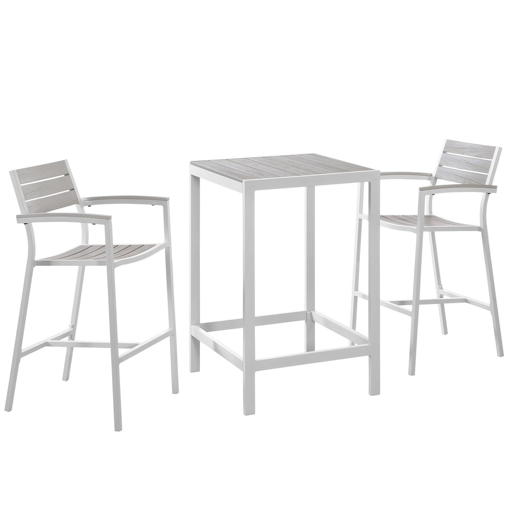 Maine 3 Piece Outdoor Patio Dining Set in White Light Gray-2