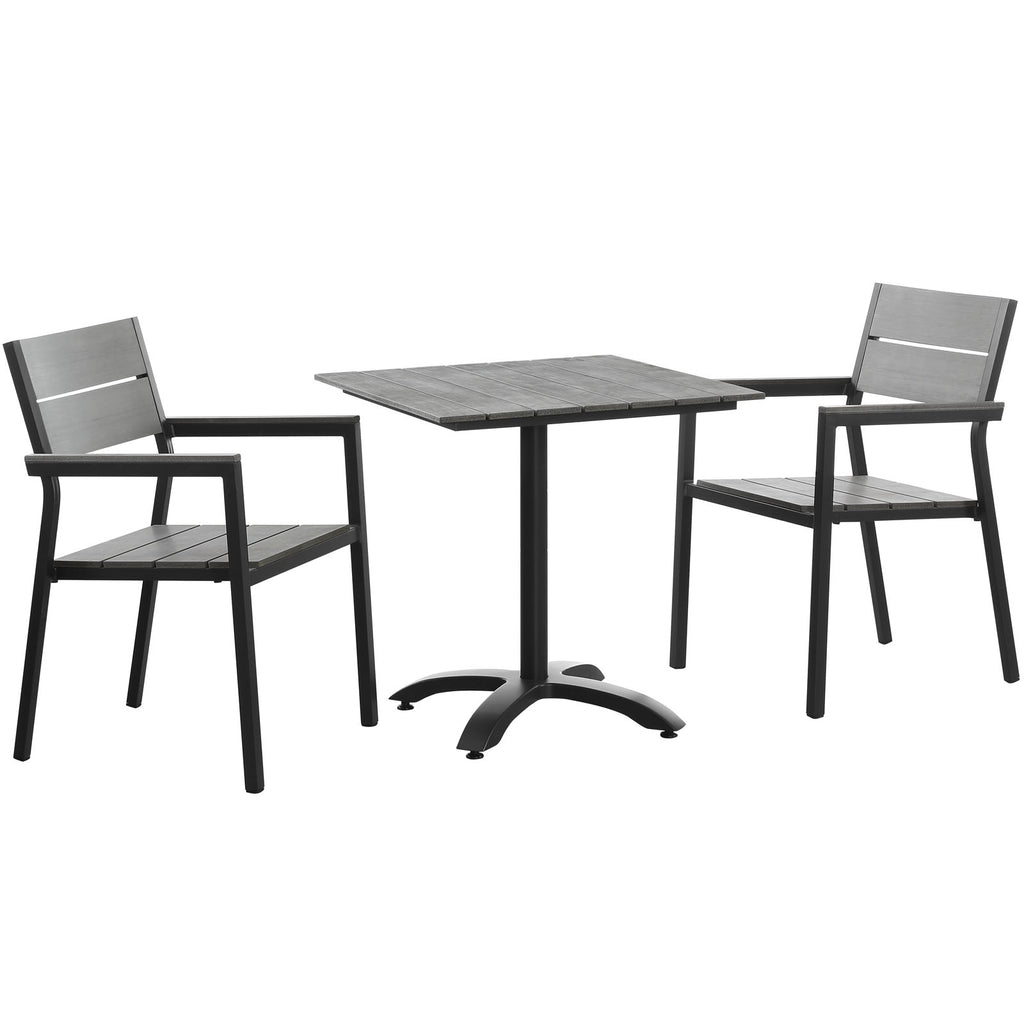 Maine 3 Piece Outdoor Patio Dining Set in Brown Gray-1