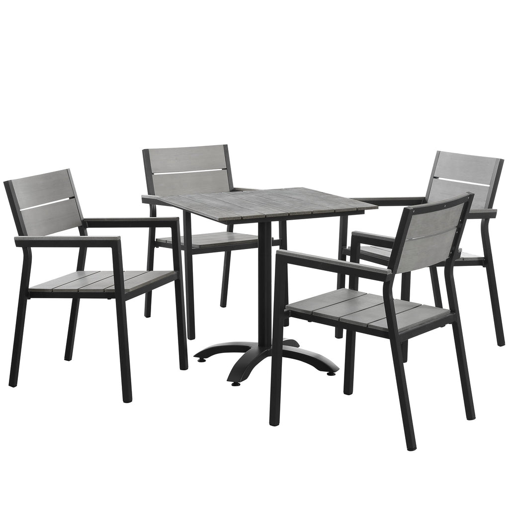Maine 5 Piece Outdoor Patio Dining Set in Brown Gray-1