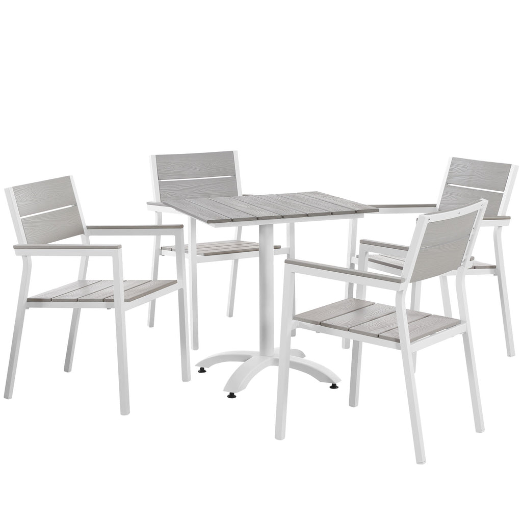Maine 5 Piece Outdoor Patio Dining Set in White Light Gray-1
