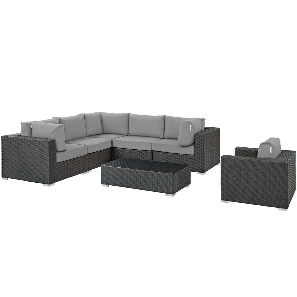Sojourn 7 Piece Outdoor Patio Sunbrella Sectional Set in Canvas Gray-2