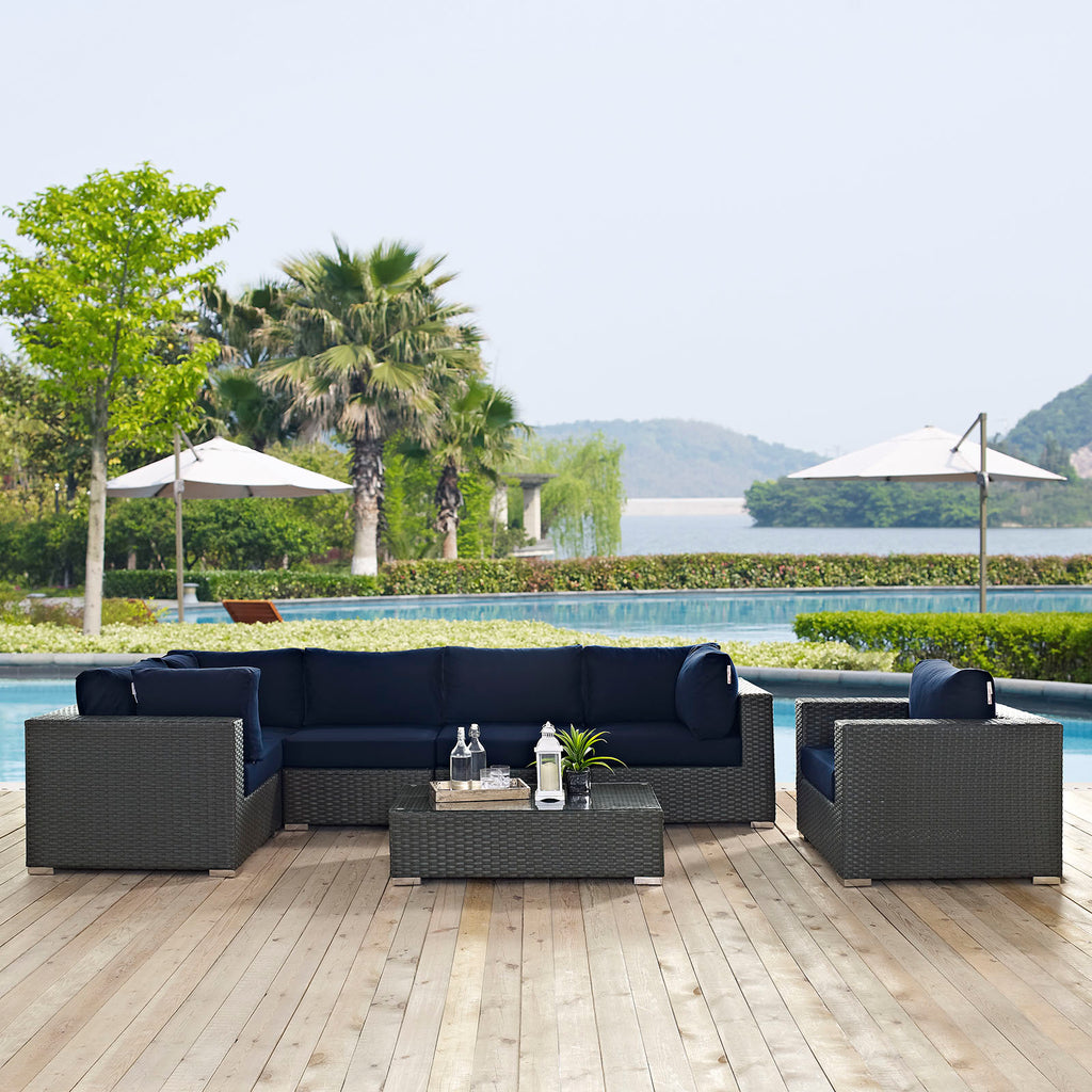 Sojourn 7 Piece Outdoor Patio Sunbrella Sectional Set in Canvas Navy-4