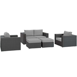 Sojourn 5 Piece Outdoor Patio Sunbrella Sectional Set in Canvas Gray-3