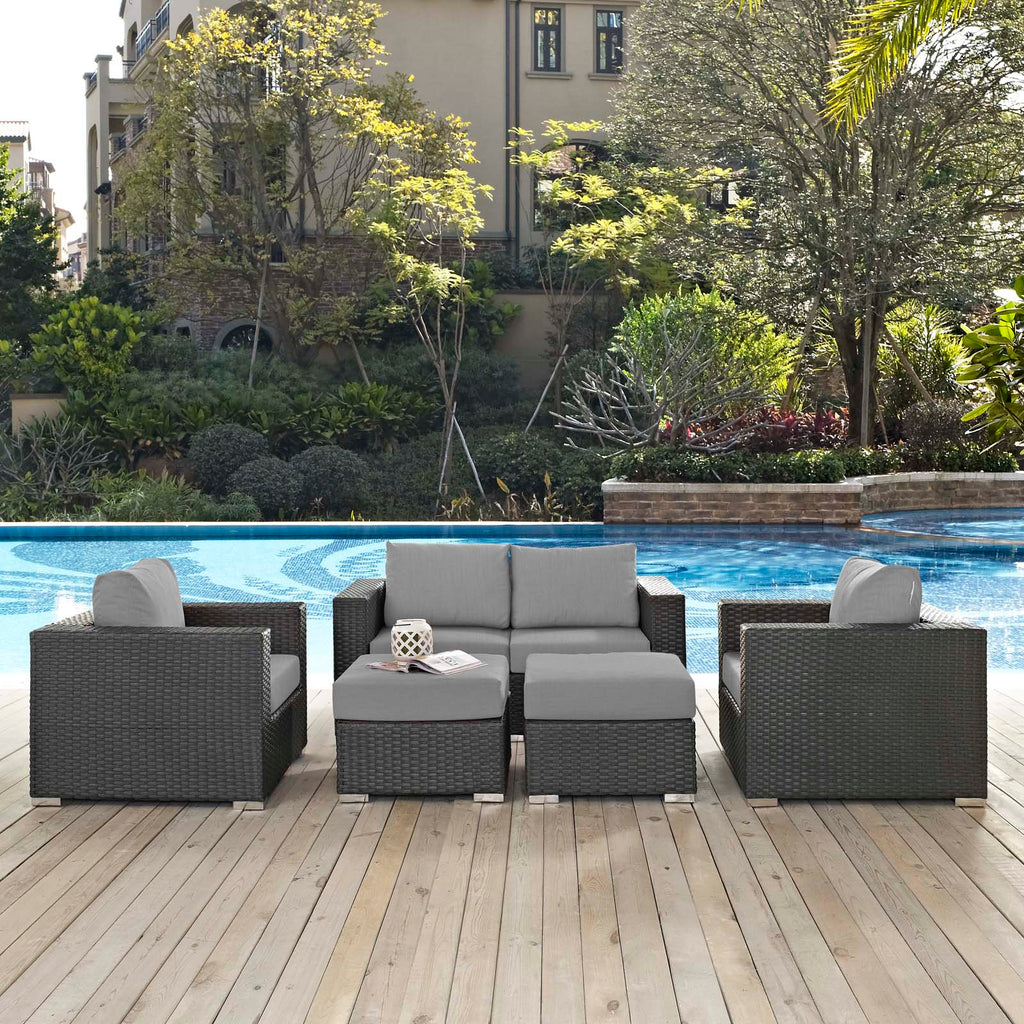 Sojourn 5 Piece Outdoor Patio Sunbrella Sectional Set in Canvas Gray-3