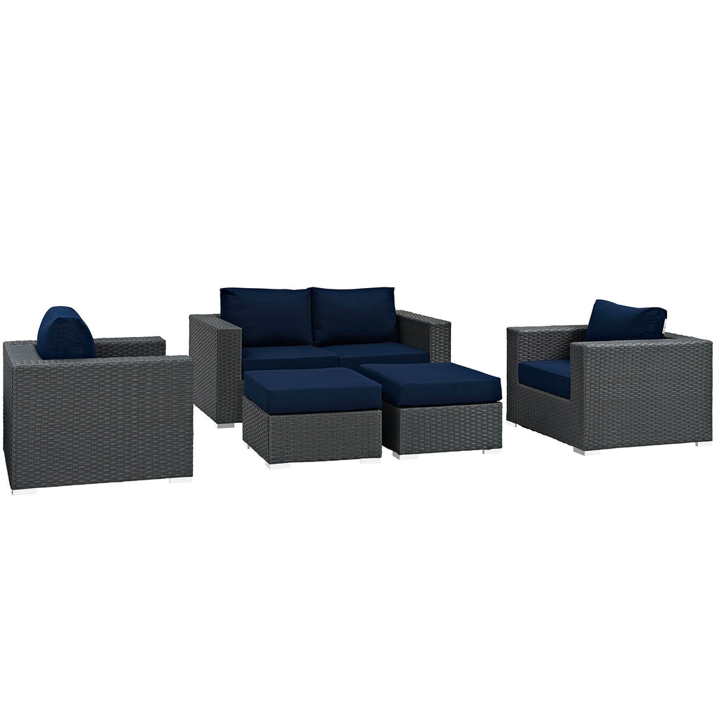 Sojourn 5 Piece Outdoor Patio Sunbrella Sectional Set in Canvas Navy-6