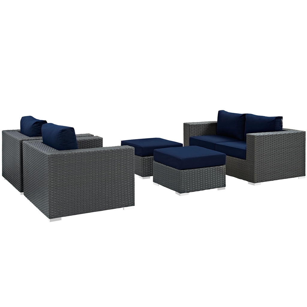 Sojourn 5 Piece Outdoor Patio Sunbrella Sectional Set in Canvas Navy-6