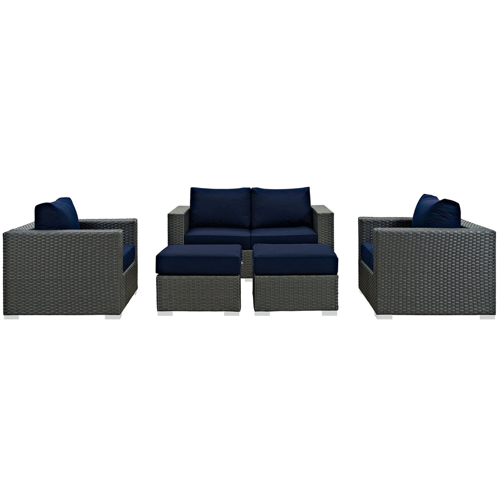 Sojourn 5 Piece Outdoor Patio Sunbrella Sectional Set in Canvas Navy-6