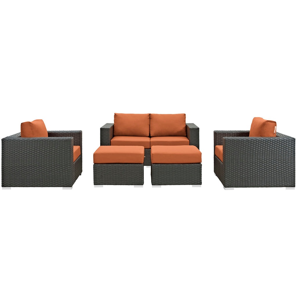 Sojourn 5 Piece Outdoor Patio Sunbrella Sectional Set in Canvas Tuscan-6
