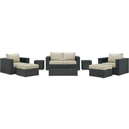 Sojourn 8 Piece Outdoor Patio Sunbrella Sectional Set in Canvas Antique Beige-2