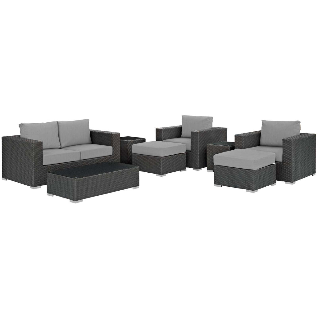 Sojourn 8 Piece Outdoor Patio Sunbrella Sectional Set in Canvas Gray