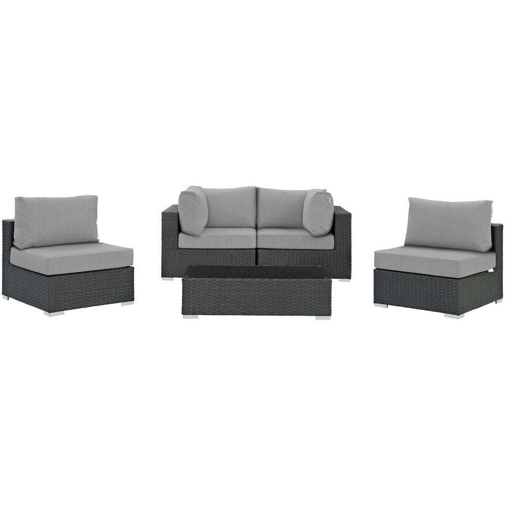 Sojourn 5 Piece Outdoor Patio Sunbrella Sectional Set in Canvas Gray-2