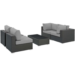 Sojourn 5 Piece Outdoor Patio Sunbrella Sectional Set in Canvas Gray-2