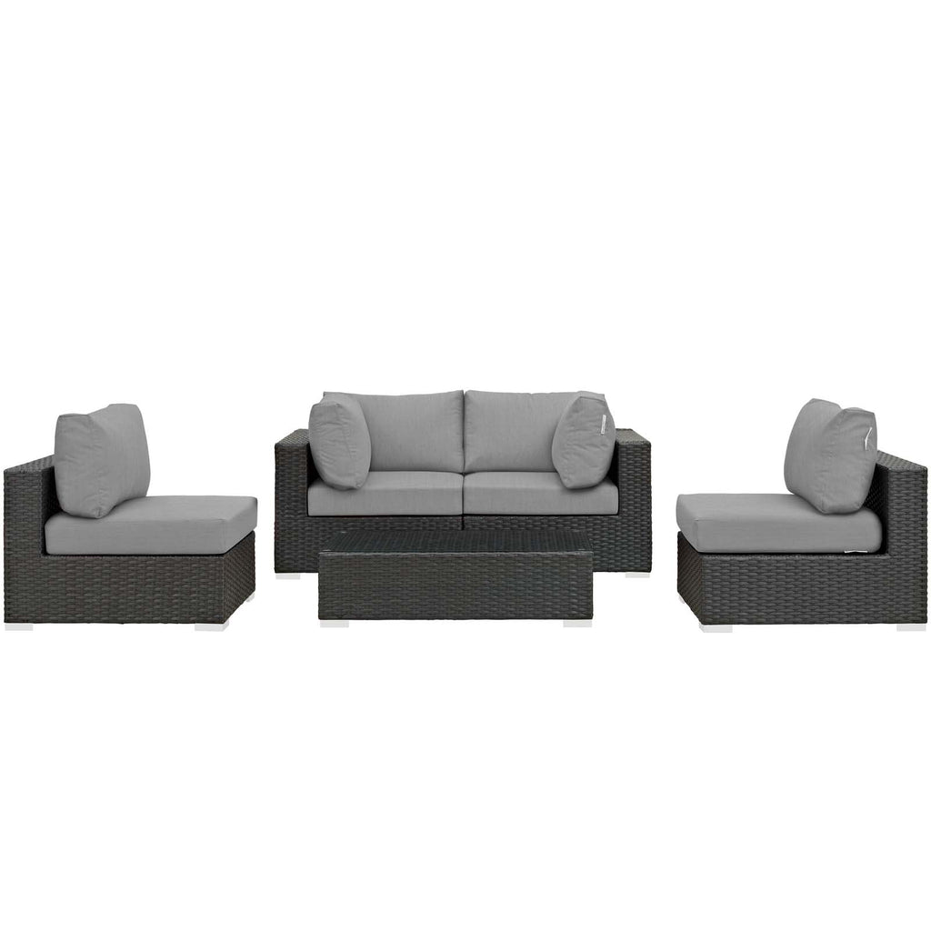 Sojourn 5 Piece Outdoor Patio Sunbrella Sectional Set in Canvas Gray-2