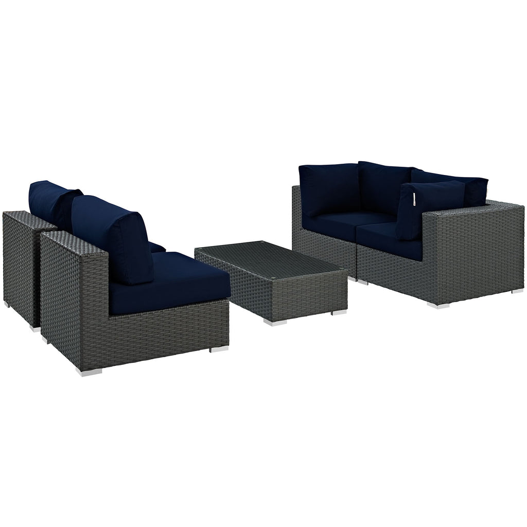 Sojourn 5 Piece Outdoor Patio Sunbrella Sectional Set in Canvas Navy-5