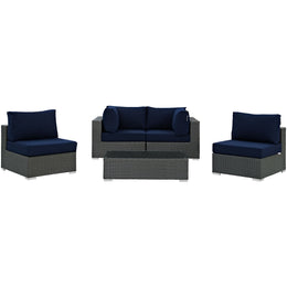 Sojourn 5 Piece Outdoor Patio Sunbrella Sectional Set in Canvas Navy-5