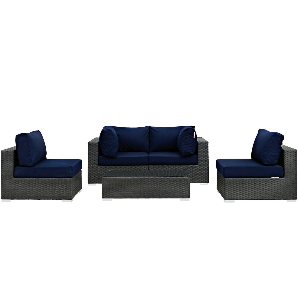 Sojourn 5 Piece Outdoor Patio Sunbrella Sectional Set in Canvas Navy-5