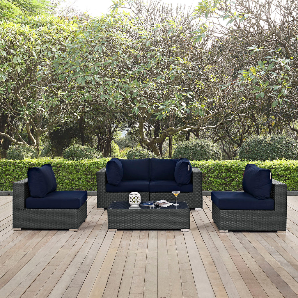 Sojourn 5 Piece Outdoor Patio Sunbrella Sectional Set in Canvas Navy-5