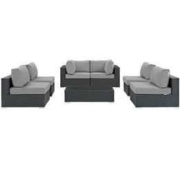 Sojourn 7 Piece Outdoor Patio Sunbrella Sectional Set in Canvas Gray-1