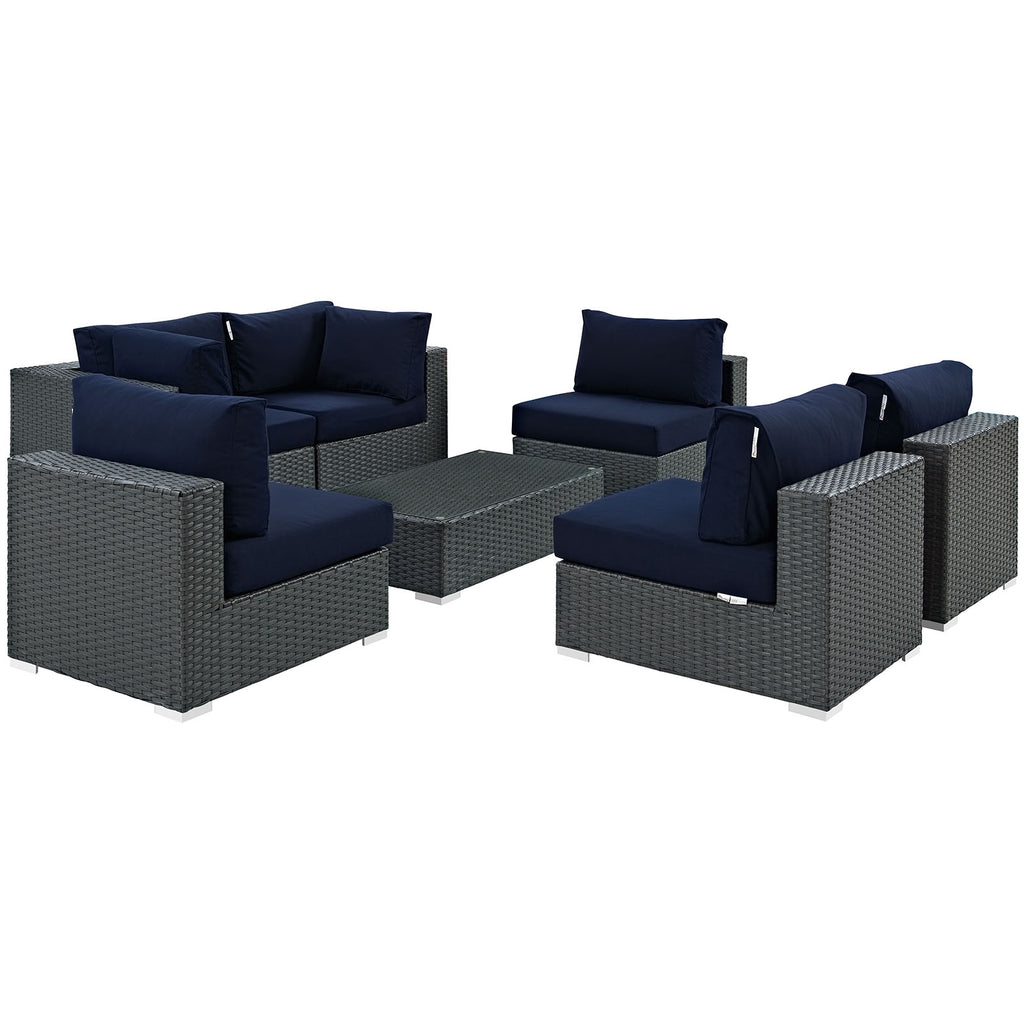 Sojourn 7 Piece Outdoor Patio Sunbrella Sectional Set in Canvas Navy-3