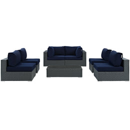 Sojourn 7 Piece Outdoor Patio Sunbrella Sectional Set in Canvas Navy-3