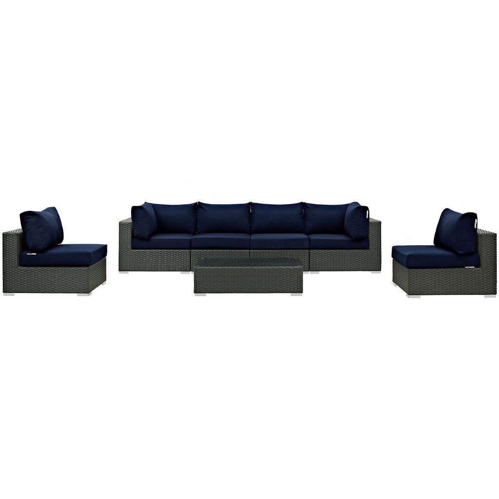 Sojourn 7 Piece Outdoor Patio Sunbrella Sectional Set in Canvas Navy-3