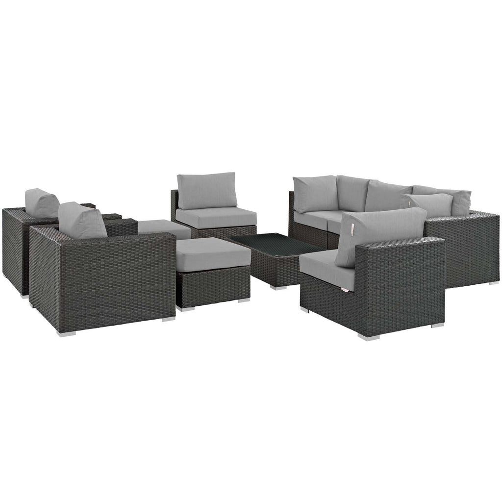 Sojourn 10 Piece Outdoor Patio Sunbrella Sectional Set in Canvas Gray