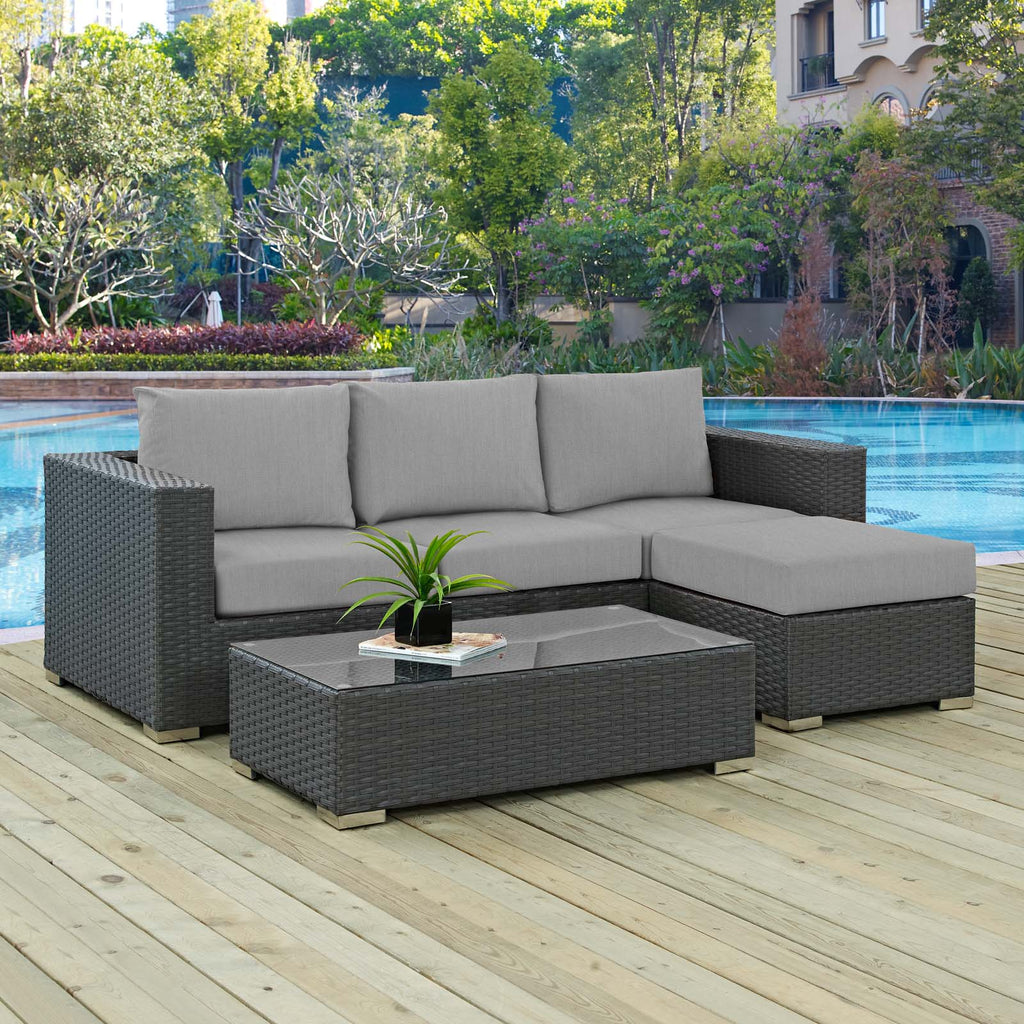Sojourn 3 Piece Outdoor Patio Sunbrella Sectional Set in Canvas Gray-2