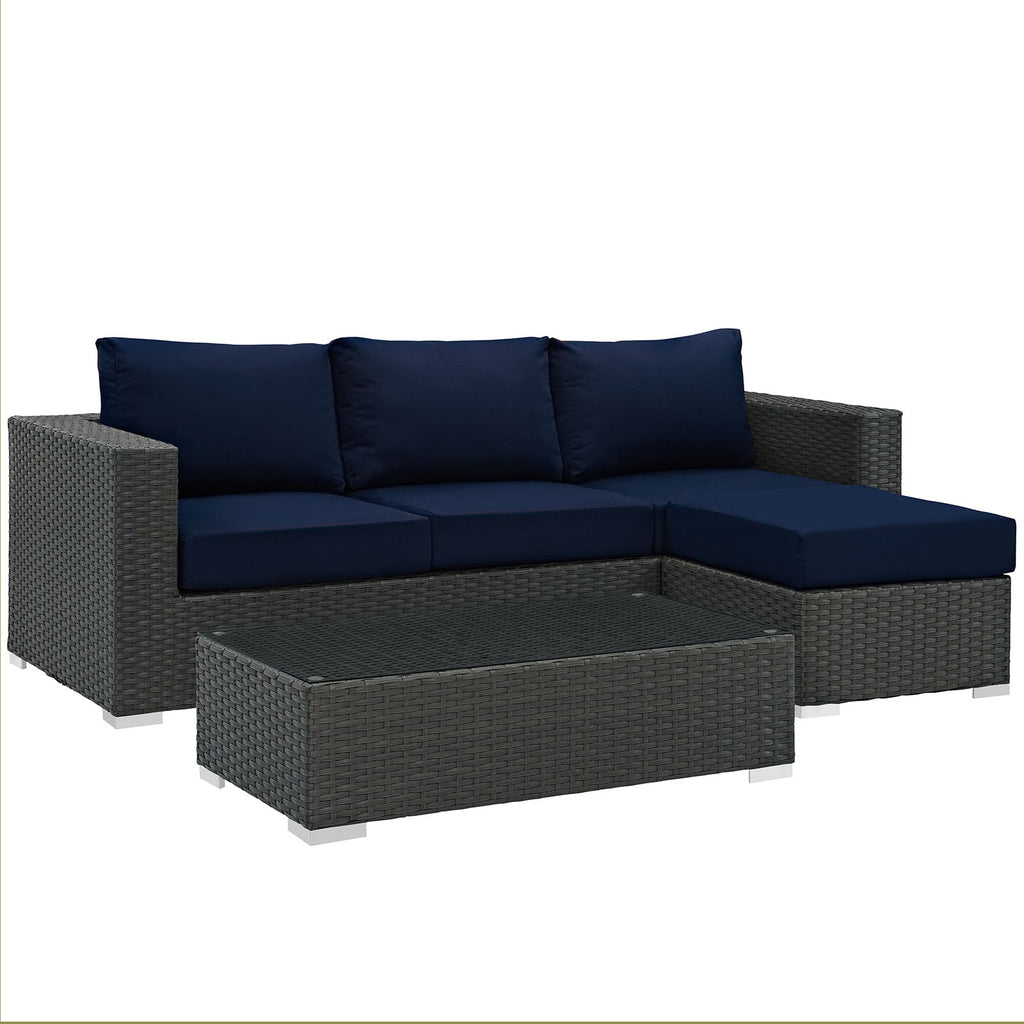 Sojourn 3 Piece Outdoor Patio Sunbrella Sectional Set in Canvas Navy-4
